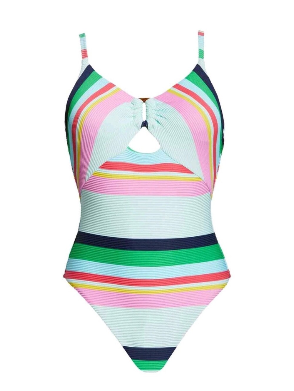 Trina Turk Mint Green Multicolor Striped One-Piece Cheeky Swimsuit